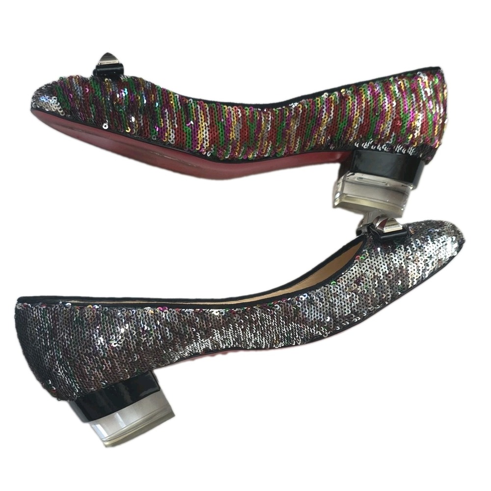 Christian Louboutin Zerlisixtyfive Sequin Low Block Heels 37.5